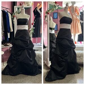 Vintage Y2K 2000s Strapless Formal Prom Evening Dress Black White A Line S/M